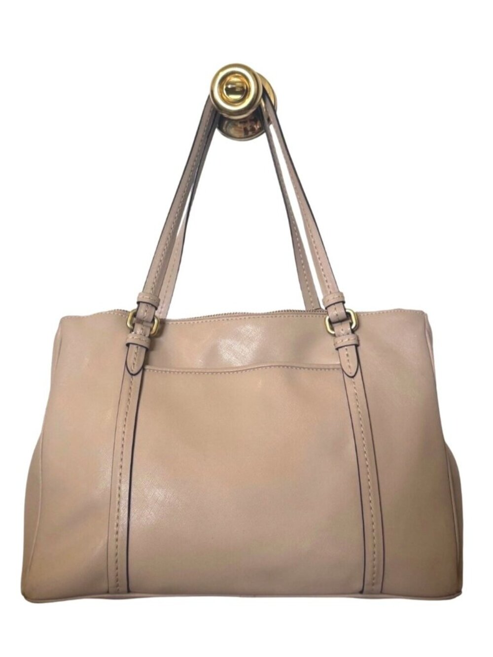 Coach Peyton Jordan Sand Saffiano Leather Double Zip Carryall Bag F25669 Gold - Picture 2 of 12